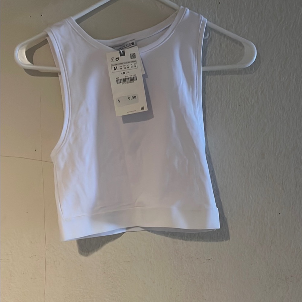 Zara White Fitted Sleeveless Crop Top